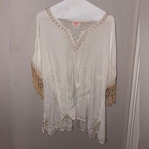 Z&L Cream and Tan Lace-Up Tunic